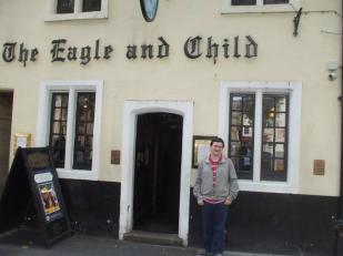 Tim Bradley standing outside The Eagle and Child pub in Oxford, August 2015