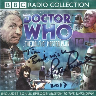 Tim Bradley's CD cover of 'The Daleks' Master Plan' signed by Peter Purves