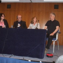 The 'Full Circle' panel with writer Andrew Smith, Sarah Sutton and Matthew Waterhouse at 'The Capitol II', Arora Hotel, Gatwick, May 2017