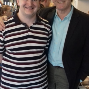 Tim Bradley with Peter Davison at the 'Folkestone Film, TV and Comic Con', Leas Cliff Hall, Folkestone in May 2018