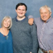 Tim Bradley with Frazer Hines and Wendy Padbury at 'Film & Comic Con Cardiff', Motorpoint Arena, Cardiff, March 2019