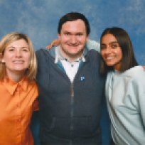 Jodie Whittaker, Tim Bradley and Mandip Gill at the 'London Comic Con Spring 2022', February 2022